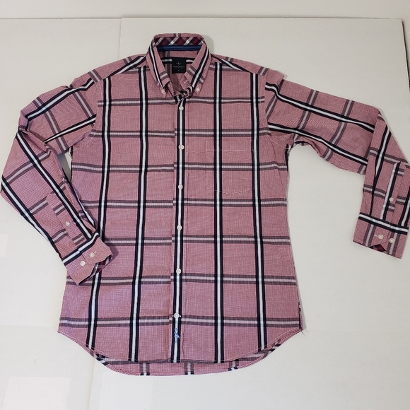 Tailorbyrd long sleeve dress & casual button up shirt Men's small plaid red/blk - Picture 3 of 8
